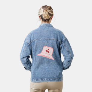 Cartoon Baby Pink Coquette Cherry Bucket Hat Denim Jacket