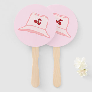 Cartoon Baby Pink Coquette Cherry Bucket Hat Hand Fan
