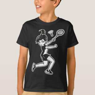 Cartoon Badminton Woman Shuttle Player  T-Shirt