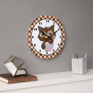 Cartoon Baking Owl Kitchen wall clock