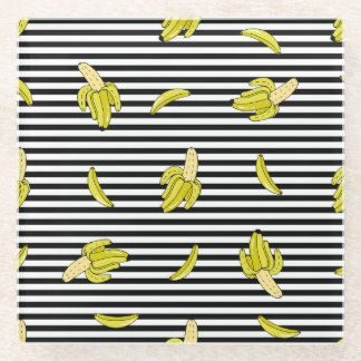 Cartoon banana patches: retro style. glass coaster