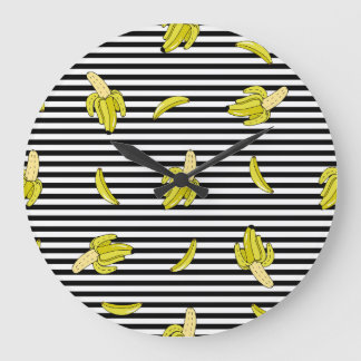 Cartoon banana patches: retro style. large clock