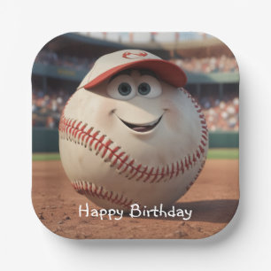 Cartoon Baseball Birthday Paper Plate
