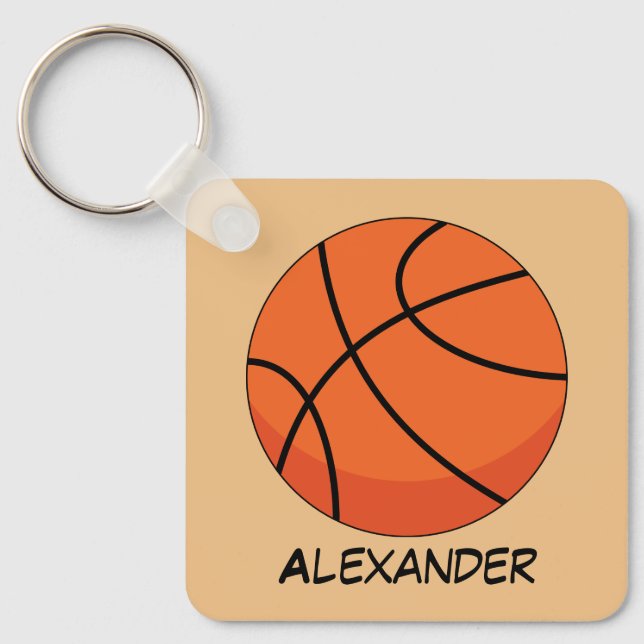 Cartoon Basketball Ball | Add Name Keychain (Front)