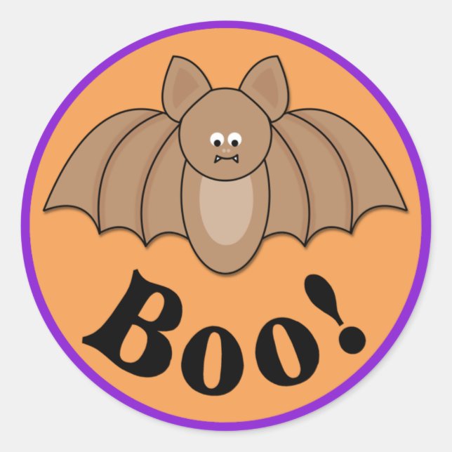 Cartoon Bat Boo Halloween Classic Round Sticker (Front)