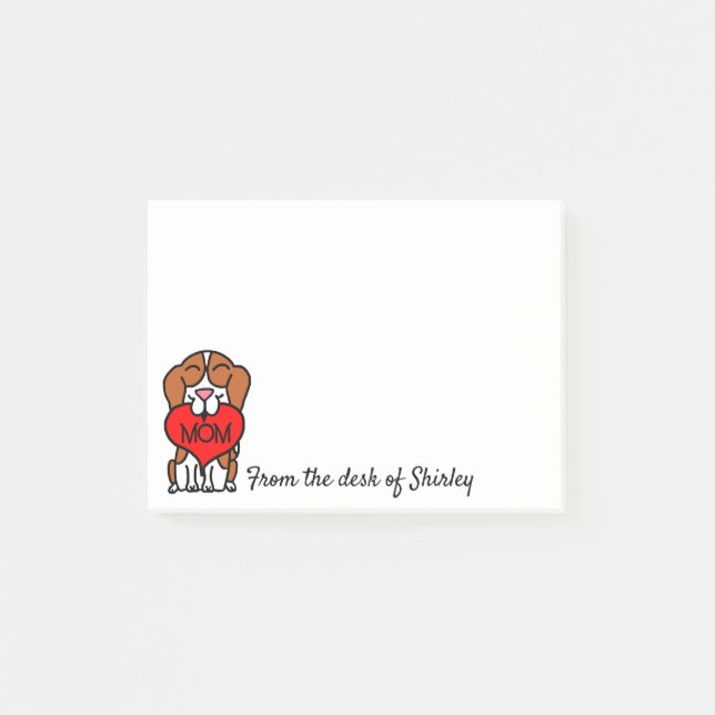 Cartoon Beagle Heart Mom Post-it Notes (Front)