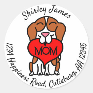 Cartoon Beagle Mom Personalized Address Classic Round Sticker