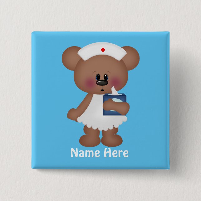 Cartoon Bear add name nurse button (Front)