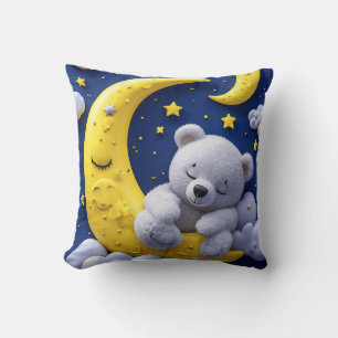 Cartoon bear and moon throw pillow
