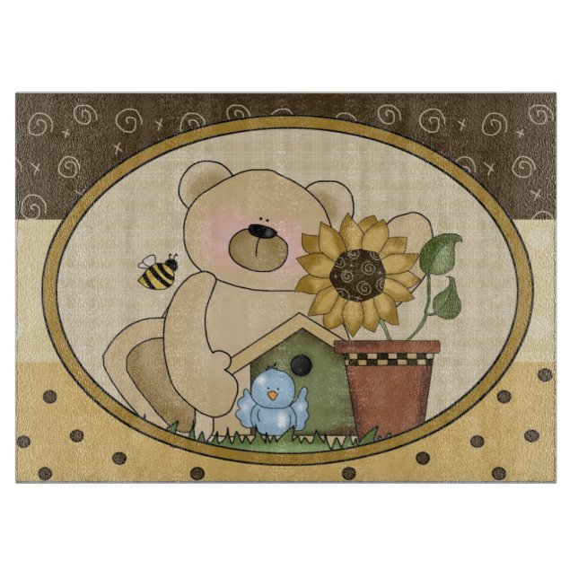 Cartoon Bear Glass Cutting Board (Front)
