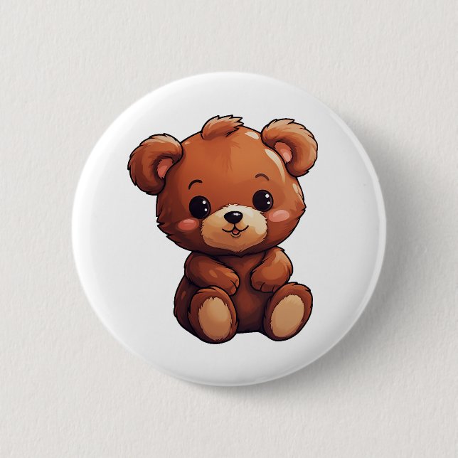 Cartoon bear illustration 2 inch round button (Front)
