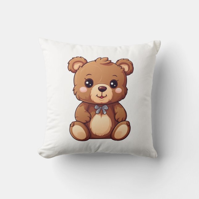 Cartoon bear illustration throw pillow (Front)