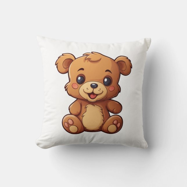 Cartoon bear illustration throw pillow (Front)