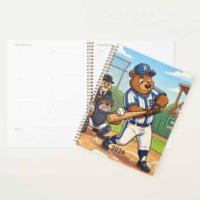 Cartoon Bear Playing Baseball | Personalize Planner (Display)