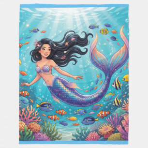 Cartoon Beautiful Mermaid under the Sea Fleece Blanket