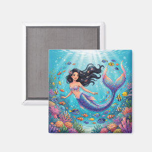 Cartoon Beautiful Mermaid under the Sea Magnet