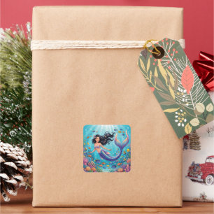 Cartoon Beautiful Mermaid under the Sea  Square Sticker