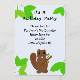Cartoon Beaver Birthday Invitation