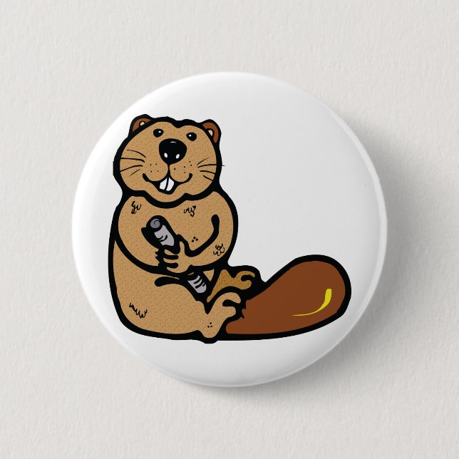 Cartoon Beaver for International Beaver Day 2 Inch Round Button (Front)