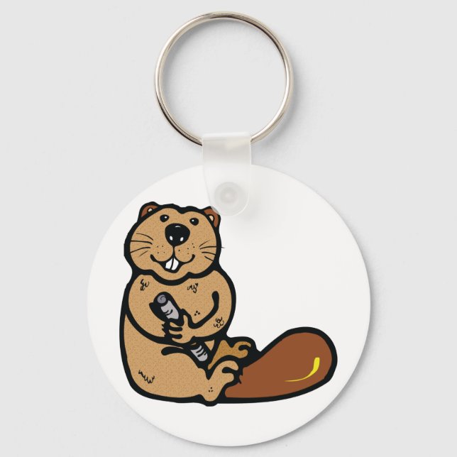 Cartoon Beaver for International Beaver Day Keychain (Front)