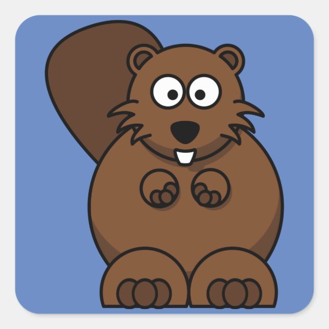 Cartoon Beaver with Blue Background Square Sticker (Front)