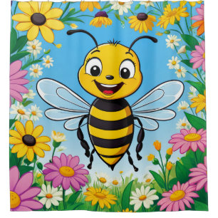 Cartoon Bee Colourful Flowers