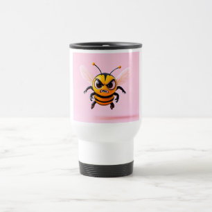 Cartoon Bee on Pink Background Travel Mug