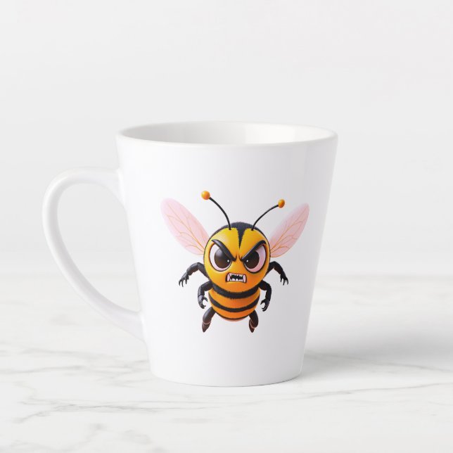 Cartoon Bee With Scowl Latte Mug (Left)