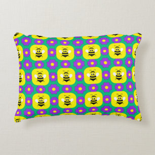 Cartoon Bees and Flowers Accent Pillow