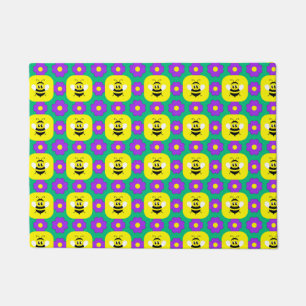 Cartoon Bees and Flowers Doormat