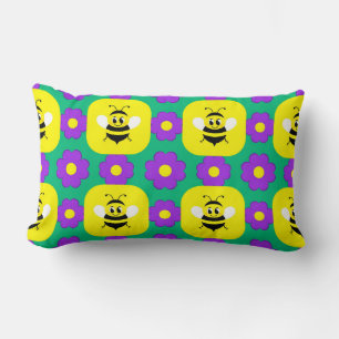 Cartoon Bees and Flowers Lumbar Pillow