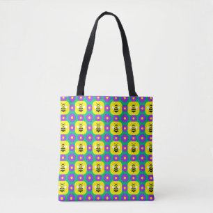 Cartoon Bees and Flowers Tote Bag