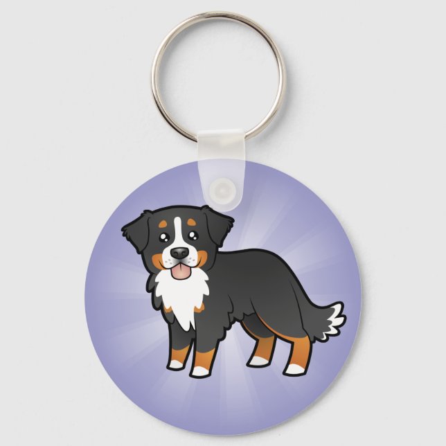 Cartoon Bernese Mountain Dog Keychain (Front)