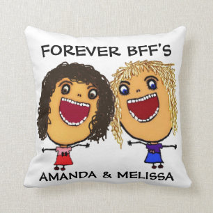 Cartoon Best Friend BFFs Blonde and Brunette Throw Pillow