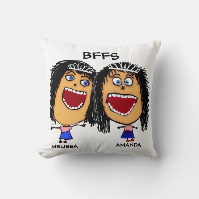 Cartoon BFFS Custom Sisters Friends Throw Pillow (Front)