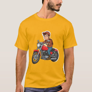 Cartoon Biker Riding a Motorcycle  T-Shirt