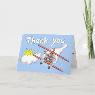 Cartoon Biplane Leaving Thank you Vapour Trail Card