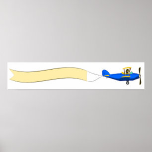 Cartoon Biplane with Blank Banner Poster