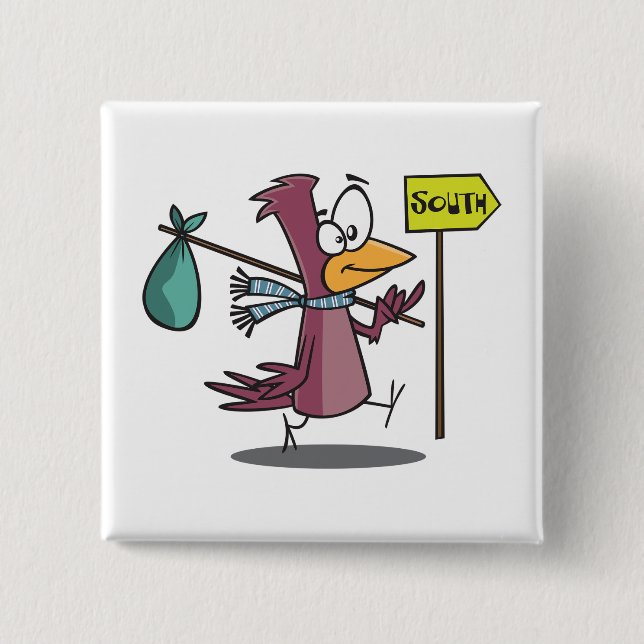 Cartoon Bird Migrating South Travelling 2 Inch Square Button (Front)