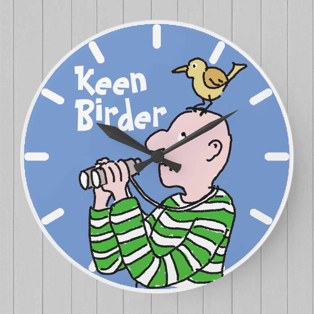 Cartoon Bird Watcher & Bird Large Clock (Creator Uploaded)