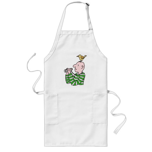 Cartoon Bird Watcher & Bird Long Apron (Front)