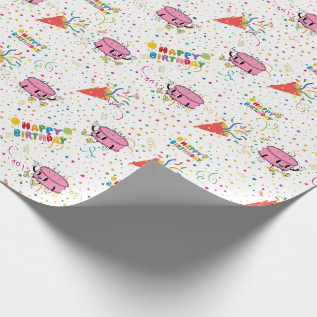 Cartoon Birthday Celebration Wrapping Paper (Corner)