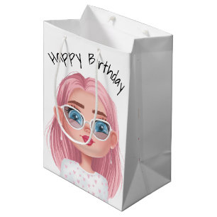 Cartoon Birthday Girl On White  Medium Gift Bag