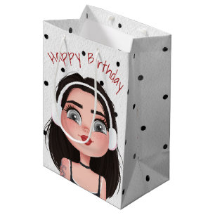 Cartoon Birthday Girl With Headphones  Medium Gift Bag