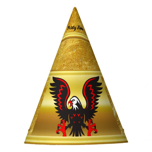 Cartoon Black and red eagle with gold foil texture Party Hat (Front)