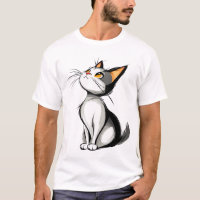Cartoon Black and White Cat Sitting Illustration