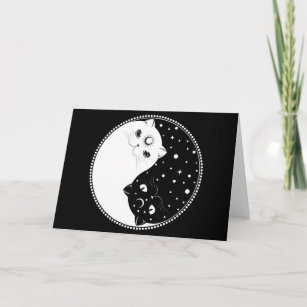 Cartoon black and white cats, yin yang sign card