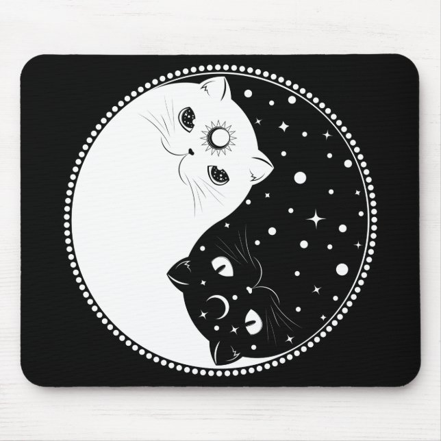Cartoon black and white cats, yin yang sign mouse pad (Front)
