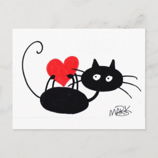 Cartoon Black Cat and red heart Postcard