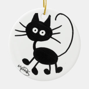 Cartoon Black Cat Ceramic Ornament